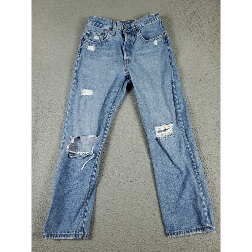 Levis 501 Jeans Mens Size 26x26 Blue Distressed Straight Leg Denim Pants
